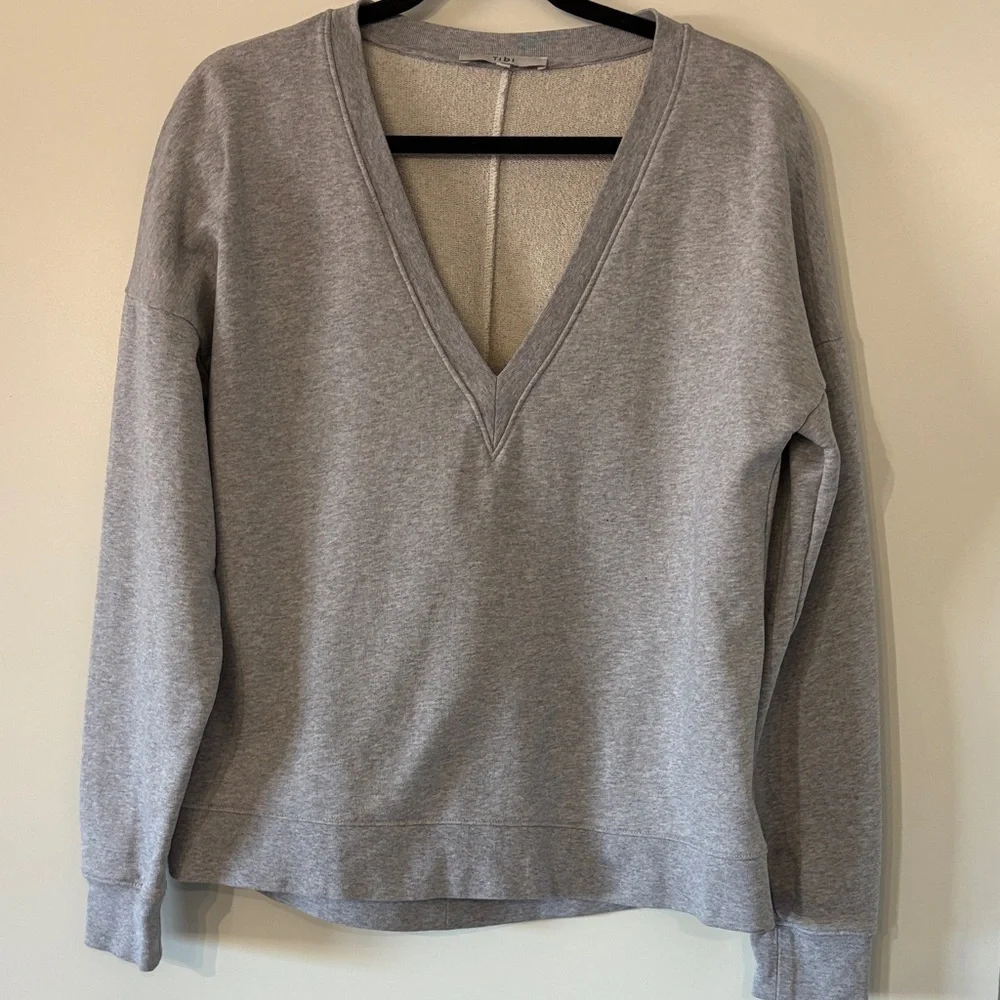 Tibi Light Gray V-Neck Sweatshirt - Picture 1 of 3